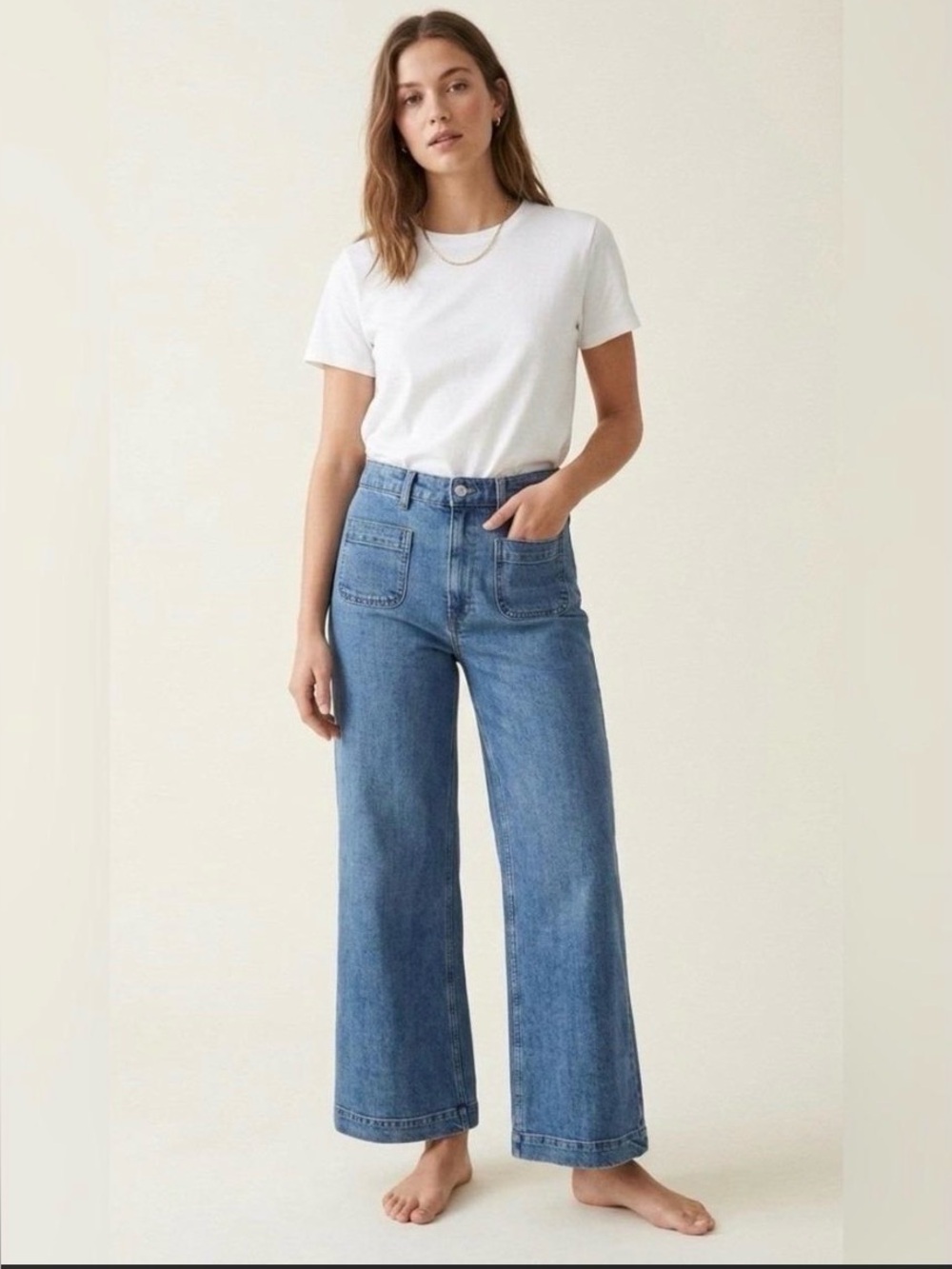 Francesca’s tgla paper bag patch pocket wide leg jeans medium wash 30